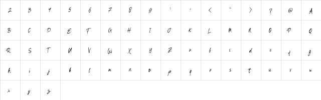 Black Widow Regular  glyph index