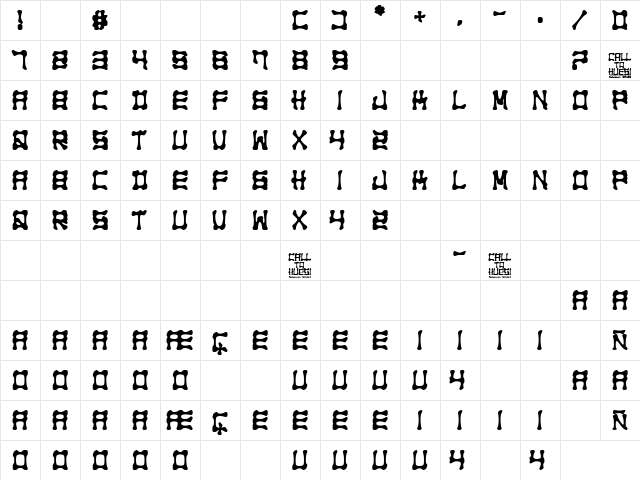 Call to Huesi Regular  glyph index