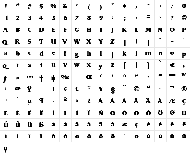 Sydney-Heavy Regular  glyph index