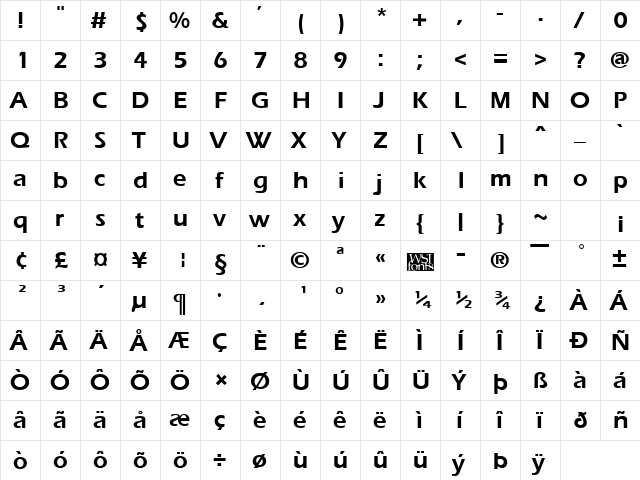 Ergoe Bold  glyph index