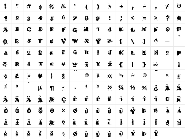 PicanteSSK Regular  glyph index