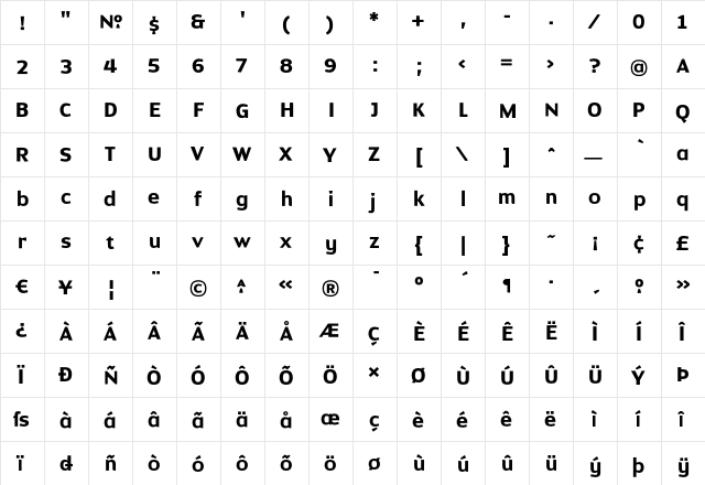 Dynasty Bold  glyph index