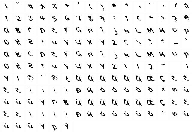 FZ WACKY 3 LEFTY Normal  glyph index