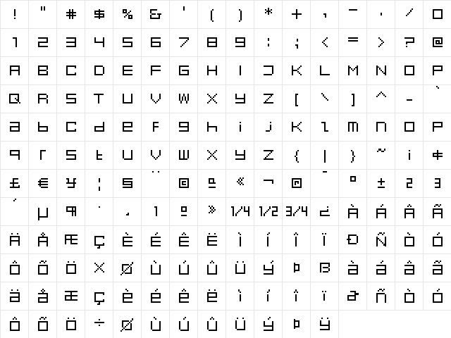 Eboy EXTBeta  glyph index