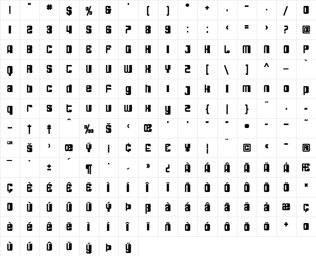 SF DecoTechno Bold  glyph index