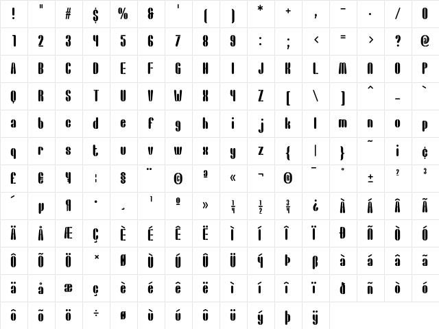 Chernobyl Regular  glyph index