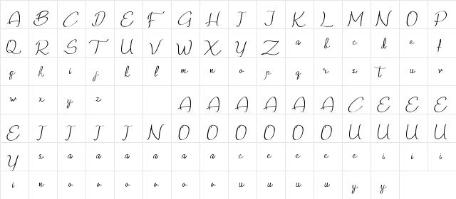 Qalin Demo Handwritting Regular  glyph index