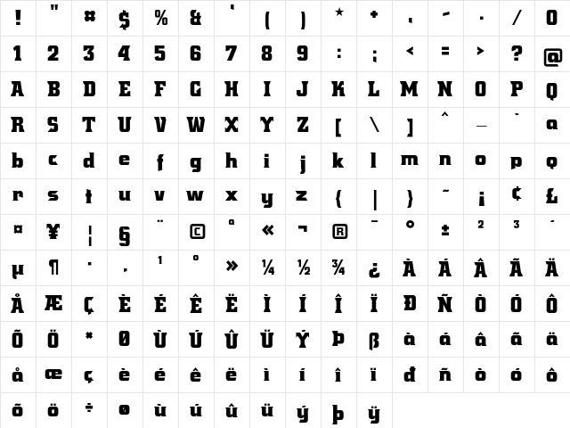 Crayfish AS Titan Bold  glyph index