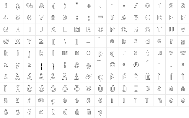 AG Old Face BQ Regular  glyph index