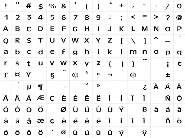 Antique-Olive Wd Regular  glyph index