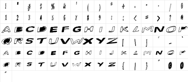 Bloated Bold  glyph index