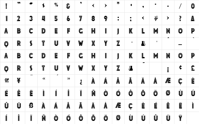 JM Poster Inline Regular  glyph index