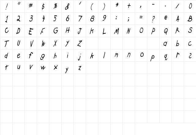 CrayonCondensed Slanted  glyph index