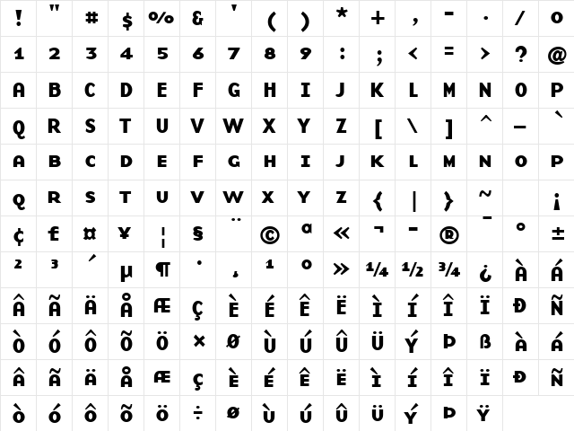 BaseNineSmallCaps Bold  glyph index