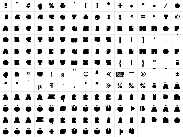 Frantic Regular  glyph index