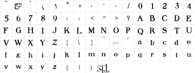 Ruffian Regular  glyph index