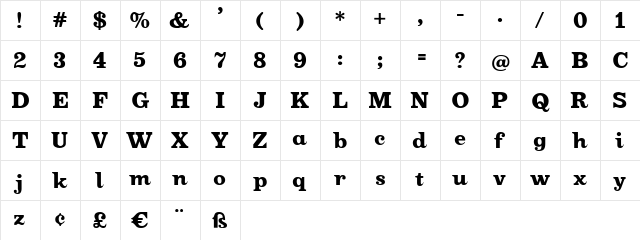 Cleopatra Regular  glyph index