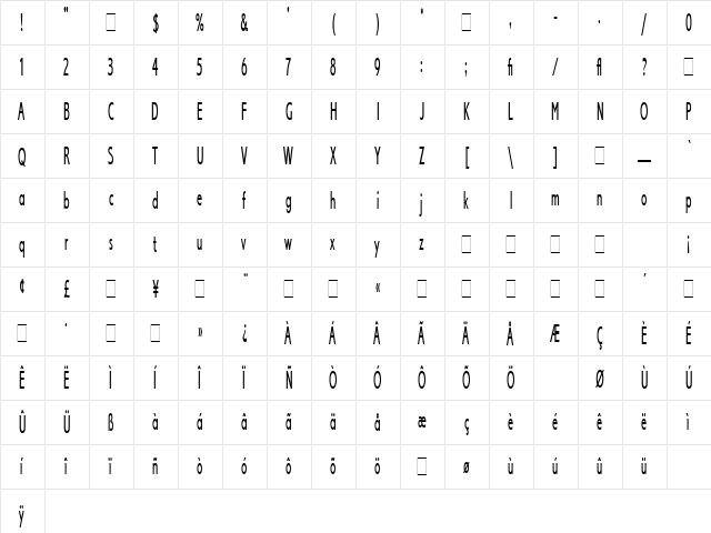 Lexikos LET Plain  glyph index