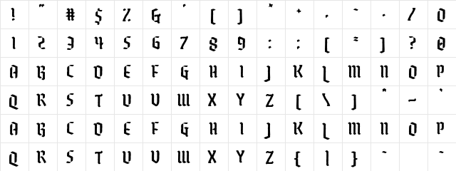 Romantic Chemicals Regular  glyph index