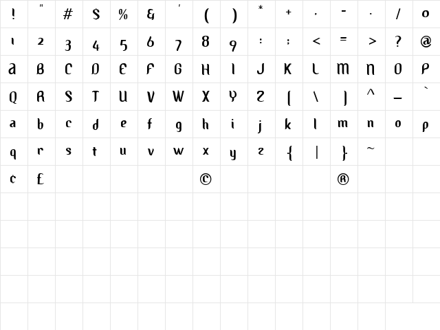Albino Regular  glyph index