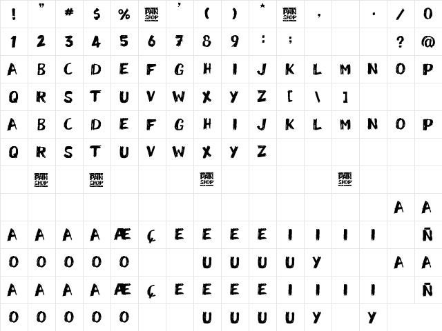 Pain Shop Regular  glyph index