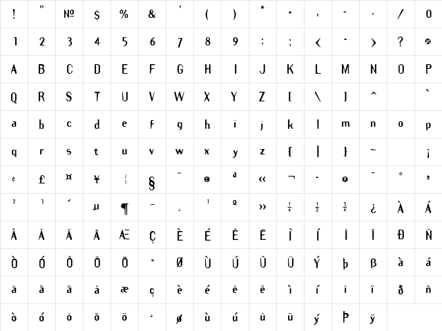 DraftPlateCondensed Black  glyph index