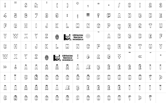 Jim DandyOutlines Regular  glyph index