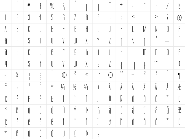 Labtop Unicase Regular  glyph index