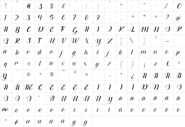 Dianora Regular  glyph index