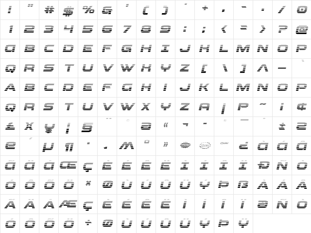 Beam Weapon Gradient Italic Italic  glyph index