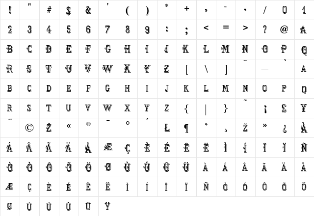 ChorusGirl Regular  glyph index