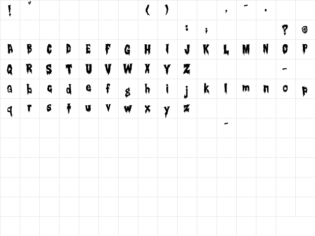 Creepsville Regular  glyph index