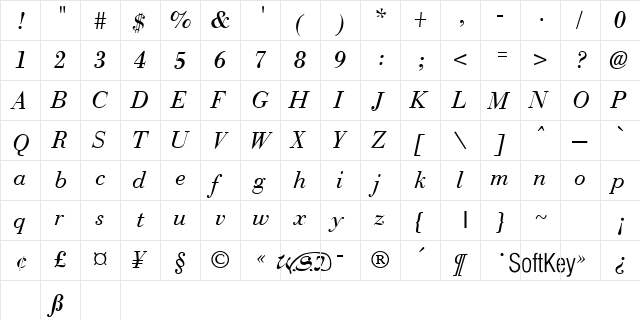 Nec Italic Lite Italic Lite  glyph index