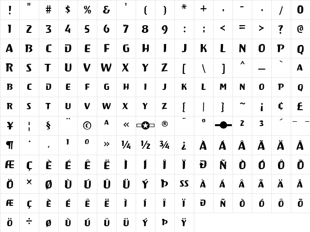 Hayate Regular  glyph index