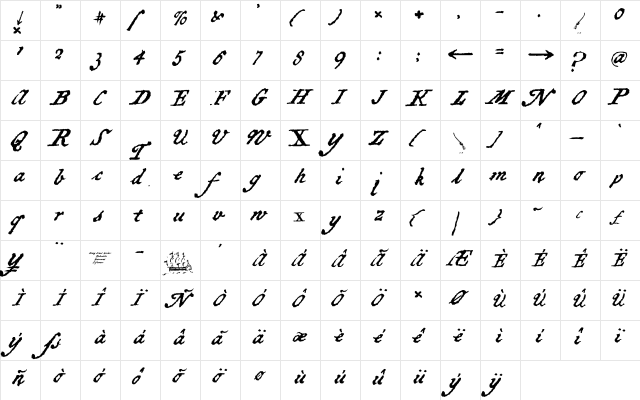 Black Sam's Gold Regular  glyph index