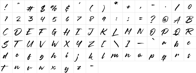 Misty Black Regular  glyph index