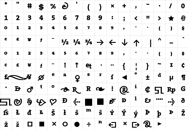 The Serif Extra Bold- Regular  glyph index