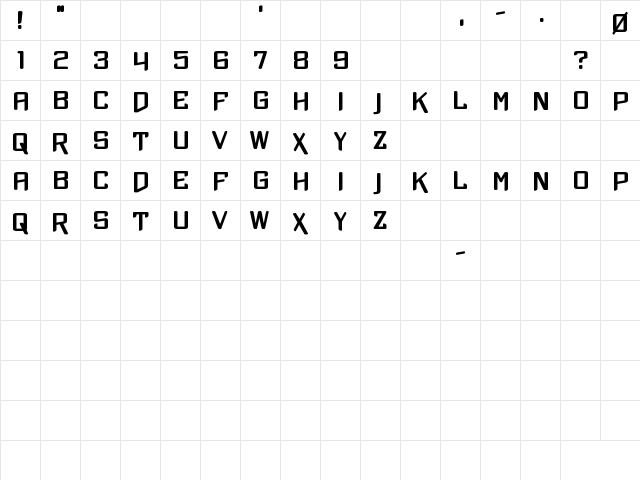 Xtreme Chrome Regular  glyph index
