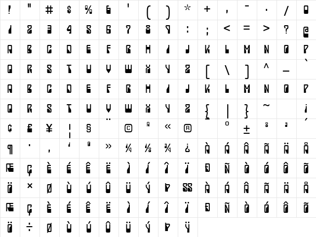 Lady Starlight Regular  glyph index