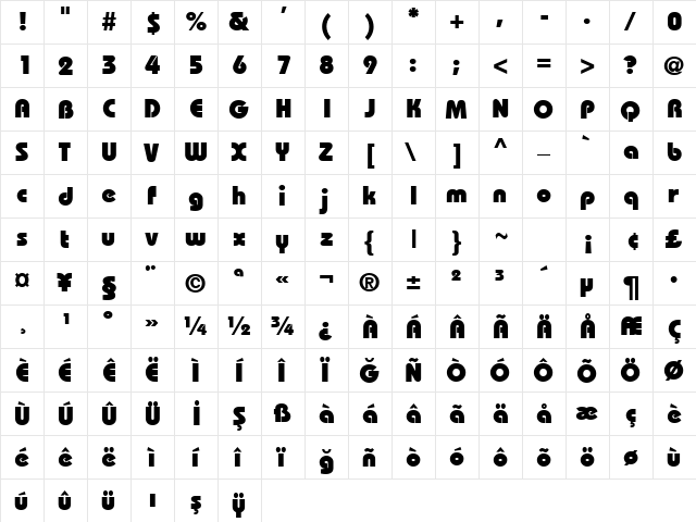 TR BahamasHeavy Plain  glyph index