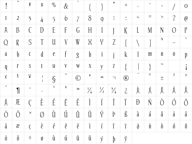 Echelon Regular  glyph index