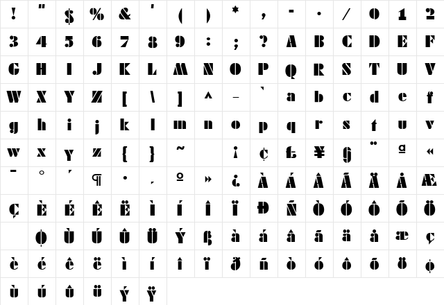 Dayton Regular  glyph index