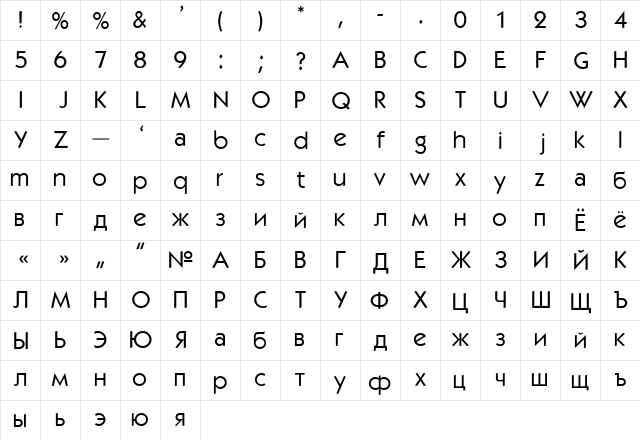 KabelMedium_DG A  glyph index