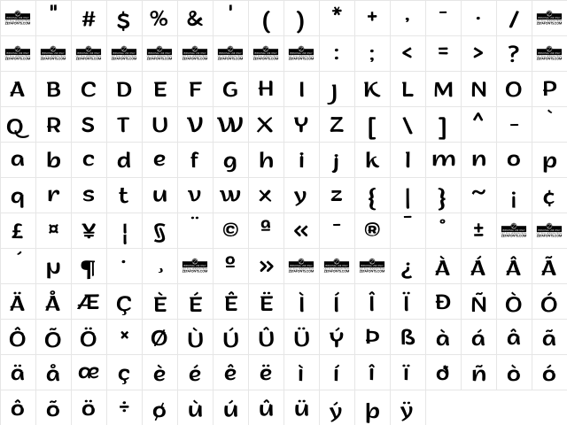 Arturo Trial Regular  glyph index