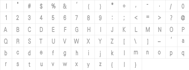 Univers-Light-LHC Regular  glyph index