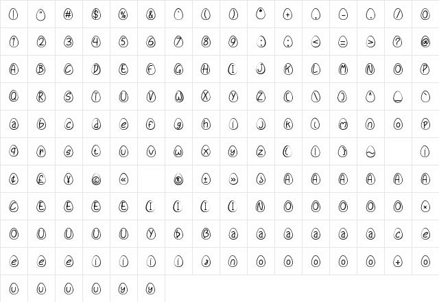 Eggy Bunny Regular  glyph index