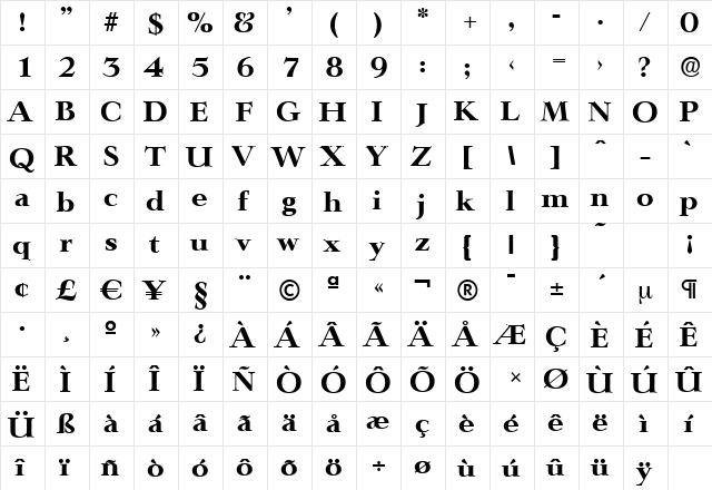 LingwoodSerial-Xbold Regular  glyph index