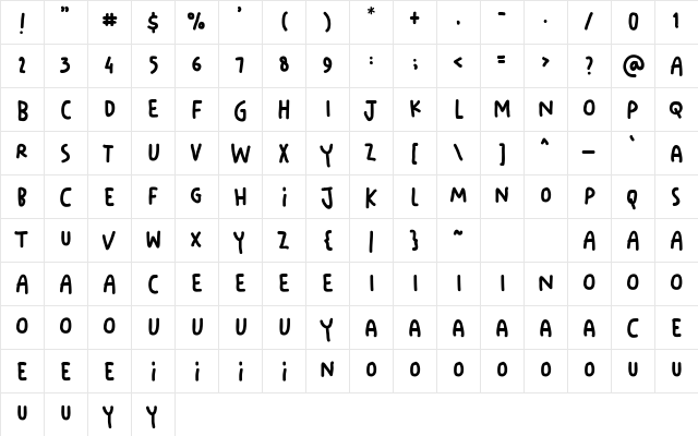 Your Doodle Font Regular  glyph index