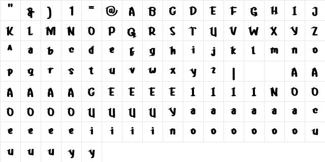 Kretegdemo Regular  glyph index