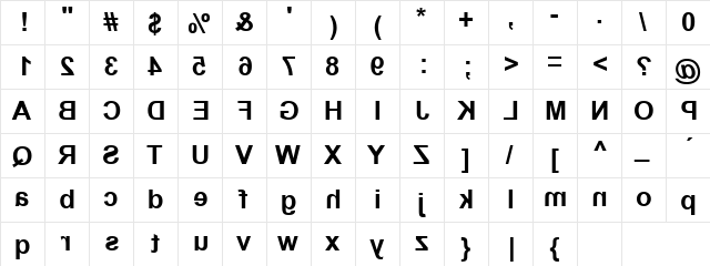 Cluster Regular  glyph index